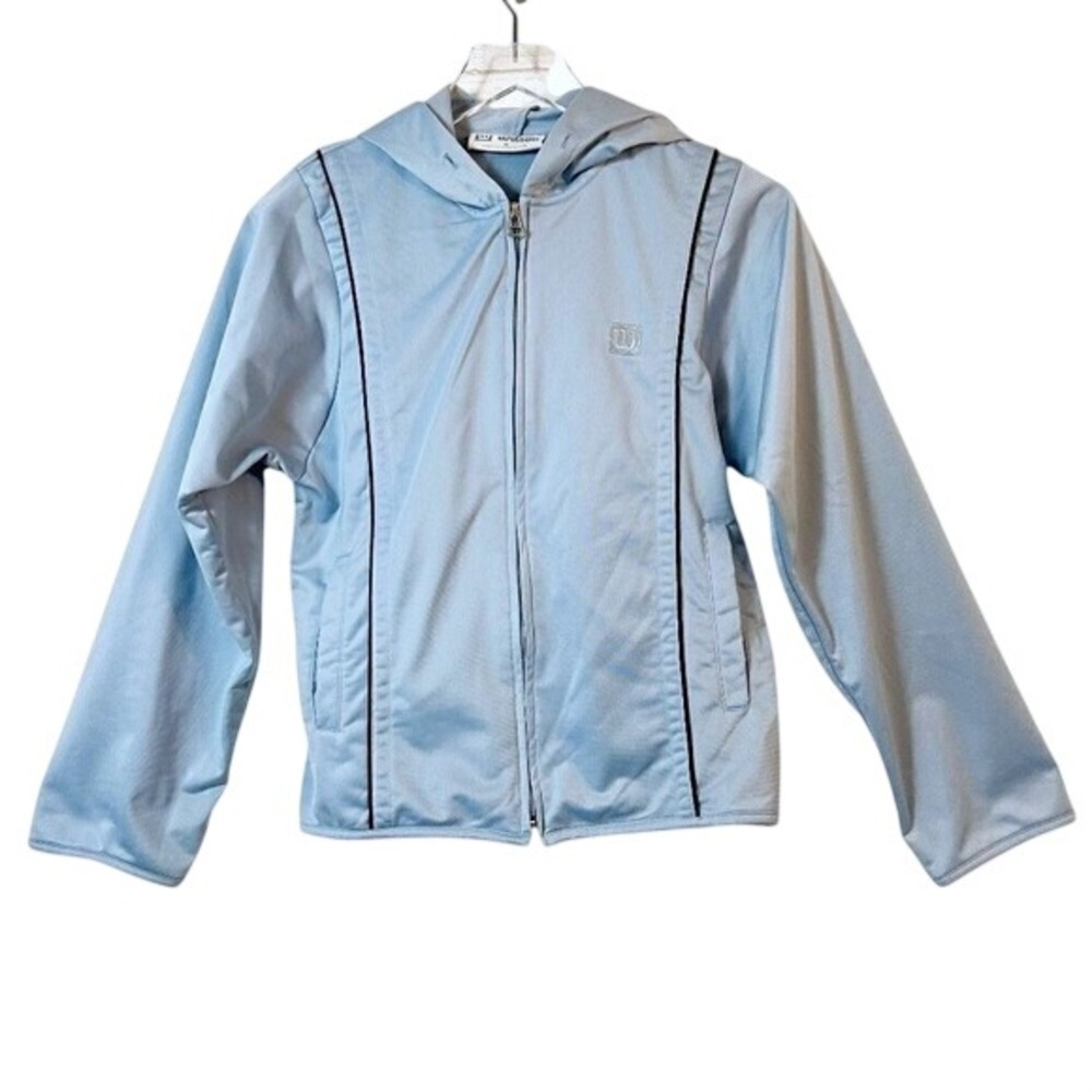 Wilson Vintage Light Blue Women's Retro Full Zip Hoodie Track Jacket Size Medium